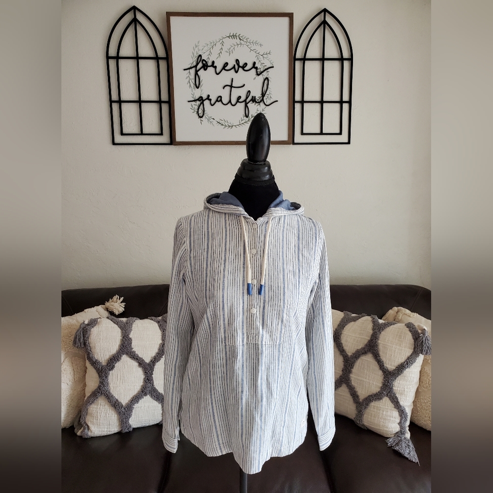 LL. Bean Textured Linen & Cotton Blend Anorak Long Sleeve Pullover Shirt Size XS